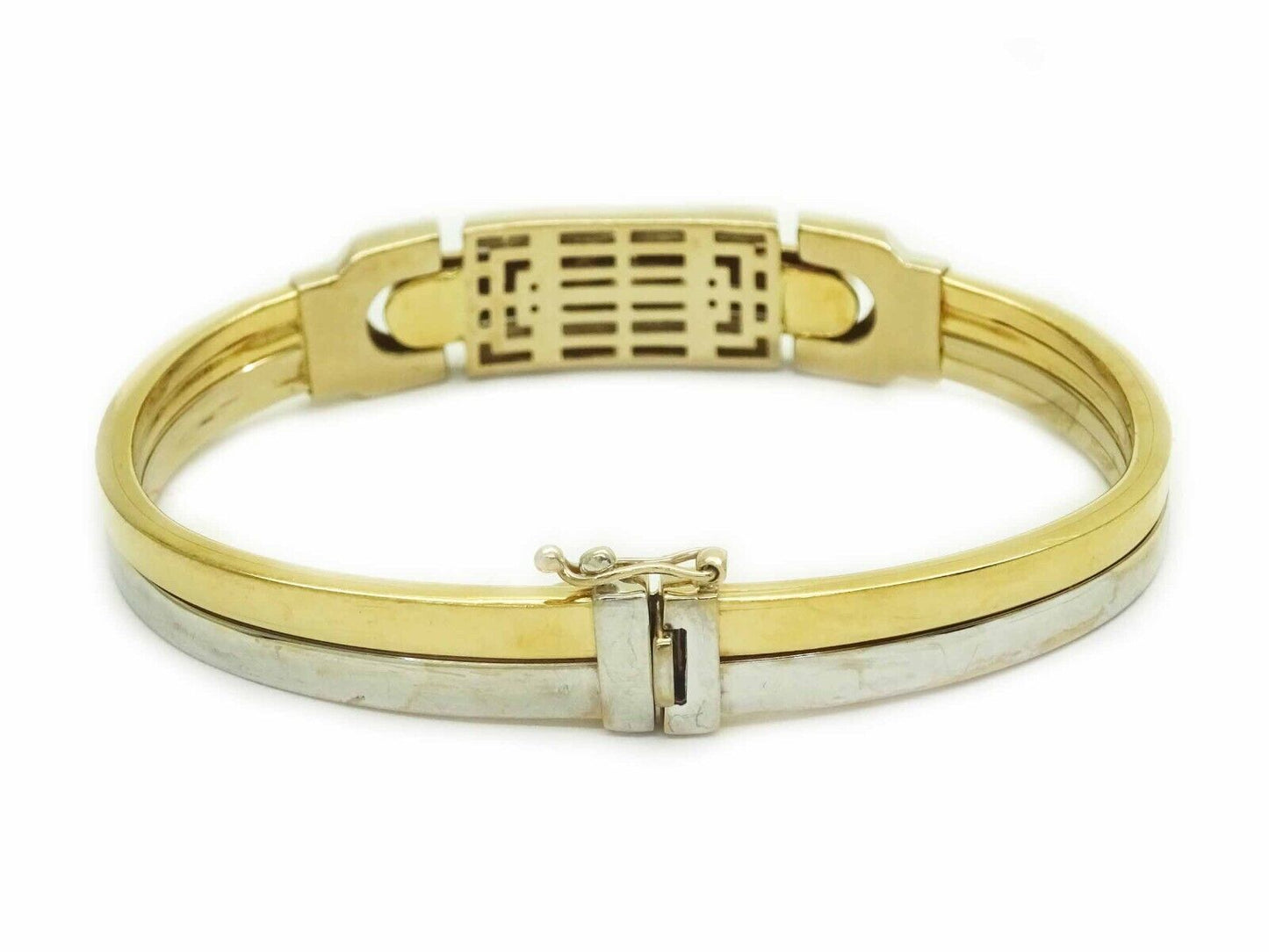 Two-Tone Double Hinged Bangle Bracelet 14k Yellow / White Gold 27.2 Grams