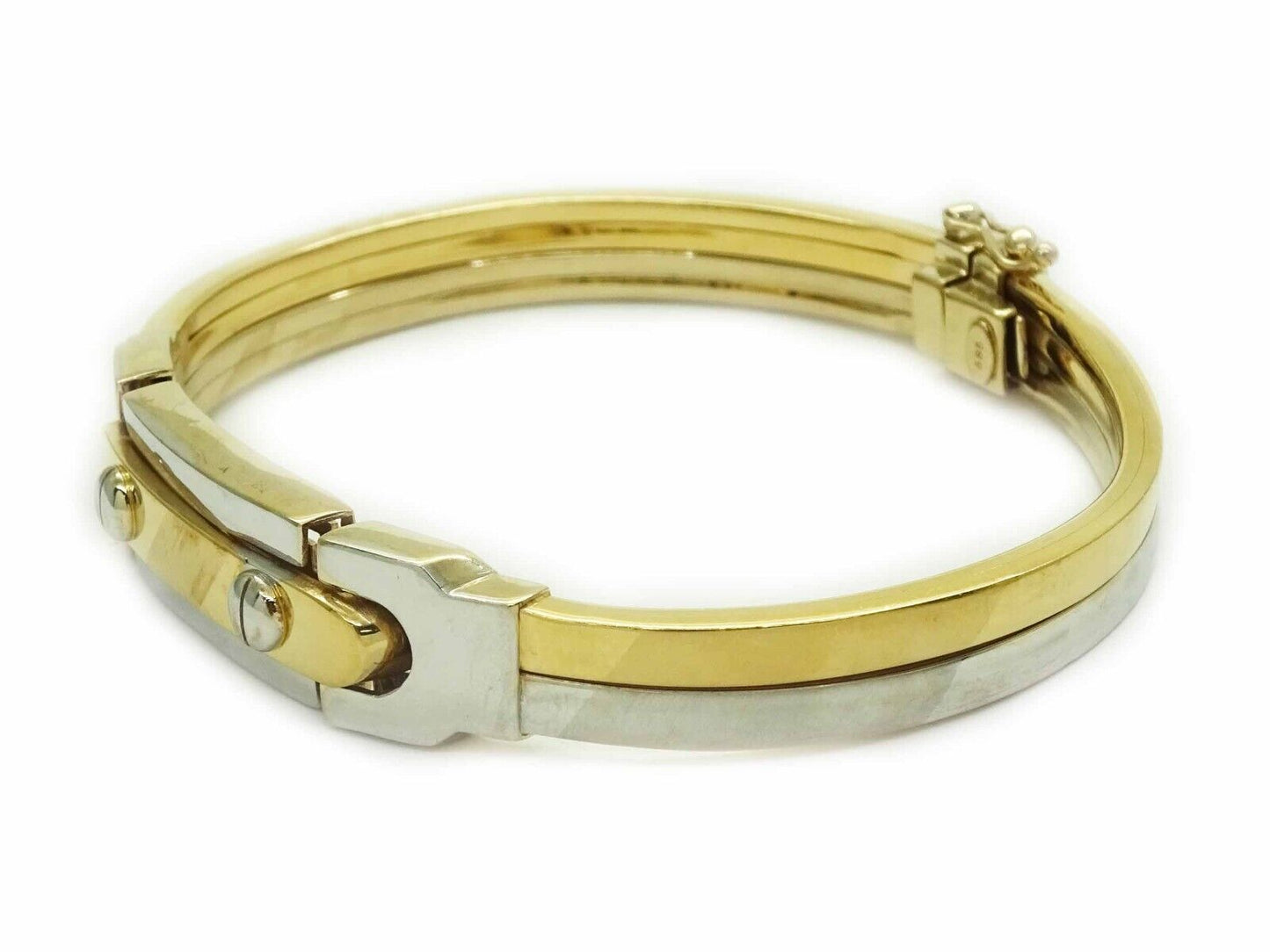 Two-Tone Double Hinged Bangle Bracelet 14k Yellow / White Gold 27.2 Grams