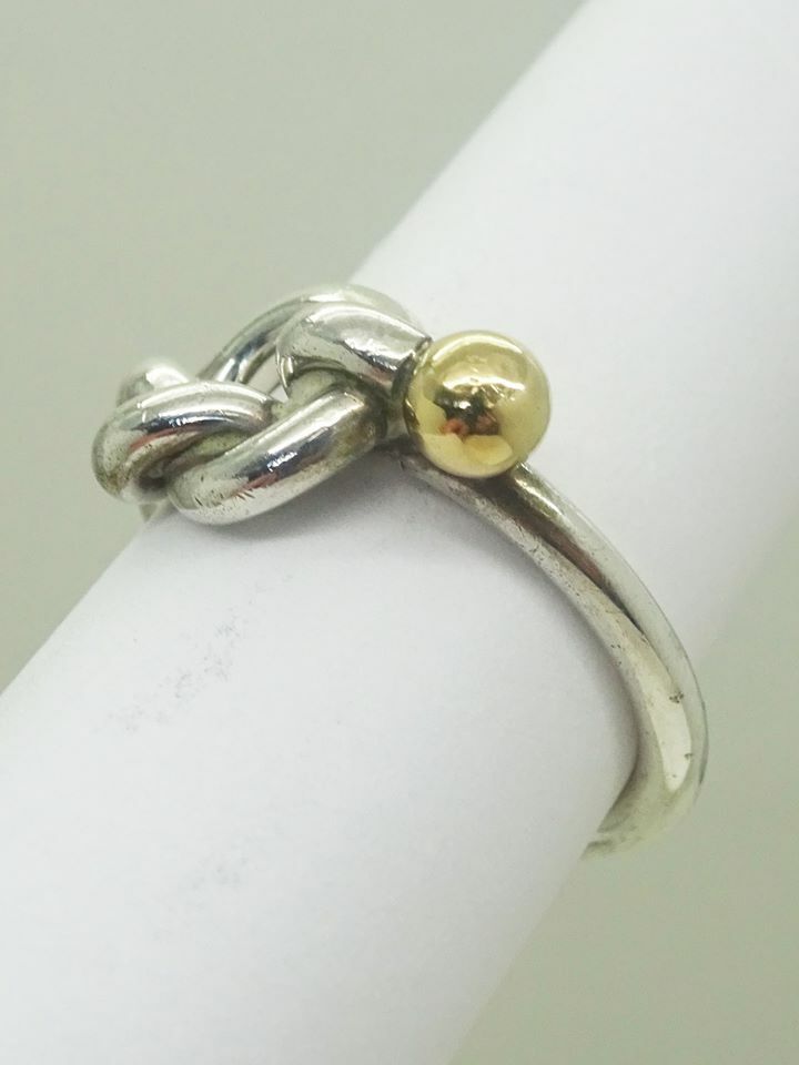 Tiffany & Co Love Knot 18k Gold & Sterling Silver Ring Size 4.5