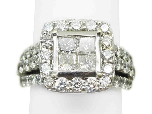 3.03ct tw Princess & Round Natural Diamond Cluster Ring 14k White Gold Size 5.75