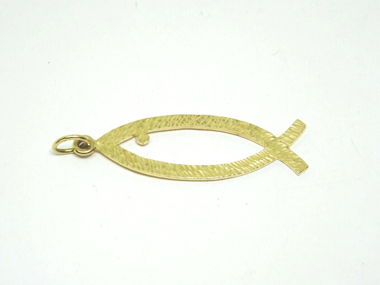 Dia-Cut Jesus Christian Fish Pendant Charm 14k Yellow Gold