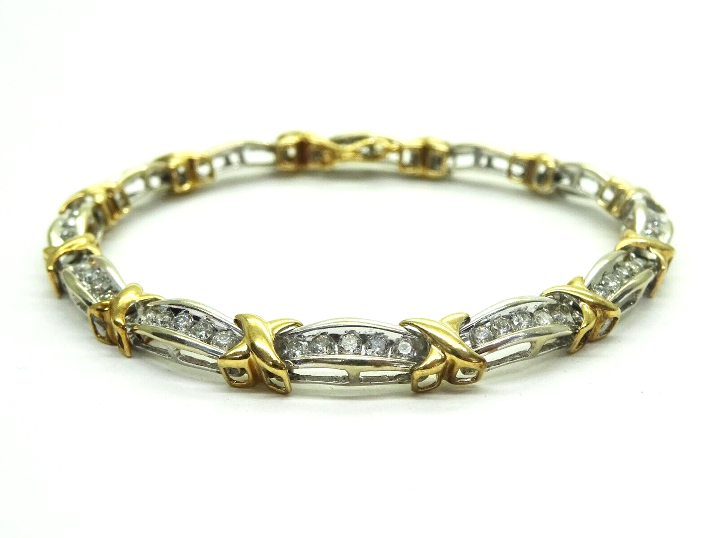 2.00ct tw Earth Mined Diamond "X" Tennis Bracelet 2-Tone 10k Gold