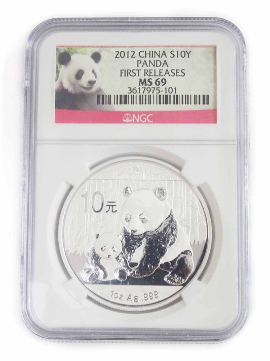 2012 China Silver Panda 10 Yuan 1 oz .999 Fine Silver NGC MS 69