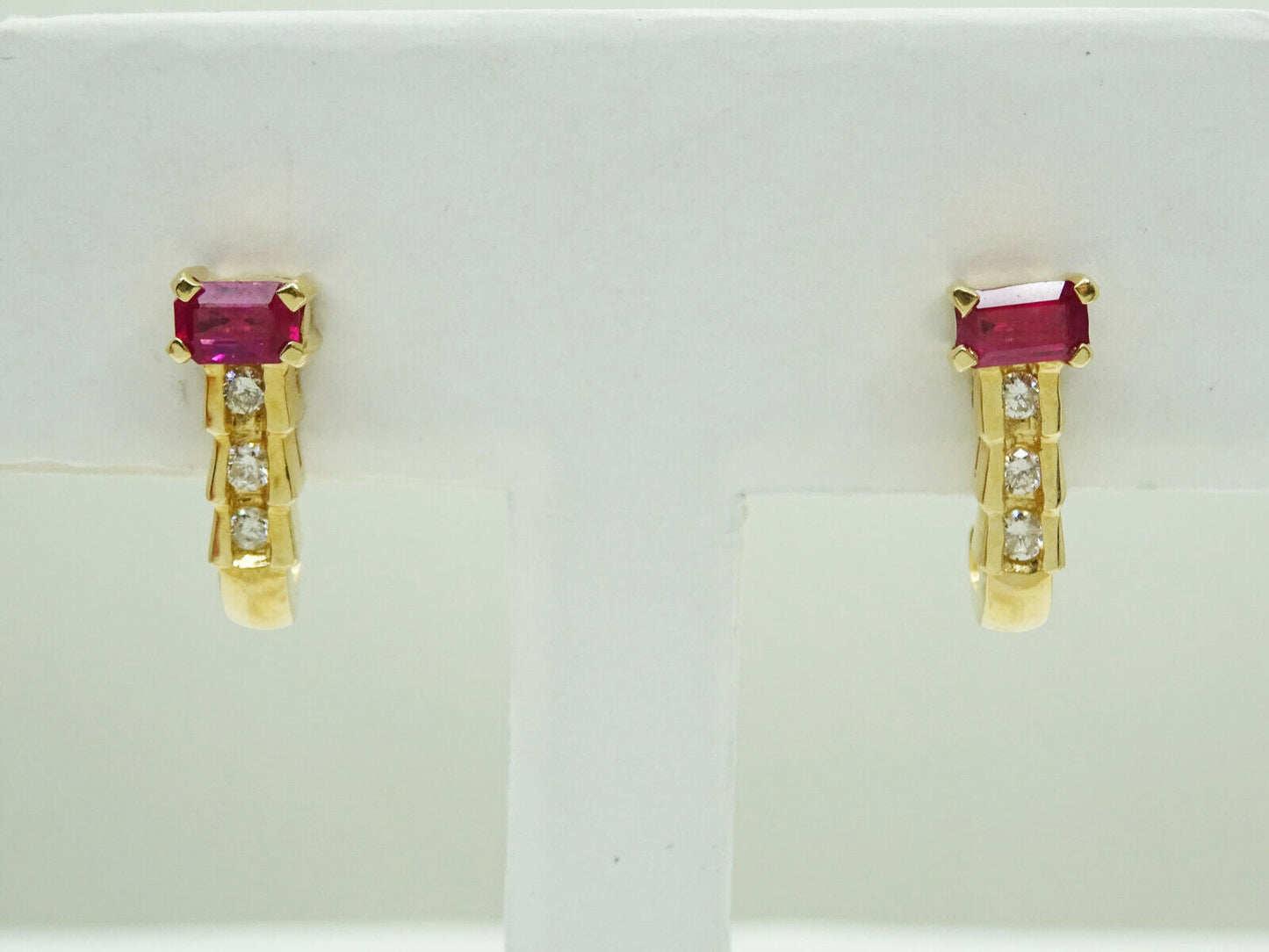 0.4ct tw Natural Ruby & Diamond J-Shaped Earrings 14k Gold