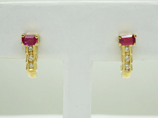 0.4ct tw Natural Ruby & Diamond J-Shaped Earrings 14k Gold