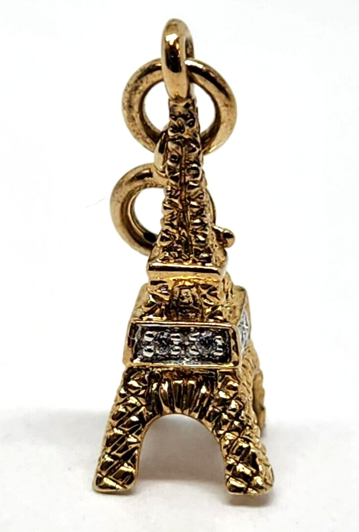 Eiffel Tower Charm Vermeil Sterling Silver, CZ