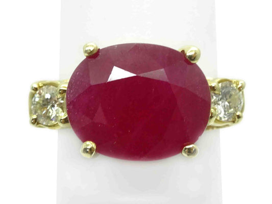 12.1ct tw Glass-Filled Natural Ruby & Diamond 3-Stone Ring 14k Gold Size 11.5