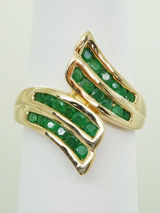 1.20ct tw Natural Emerald Bypass Style Ring 14k Gold Size 9.75