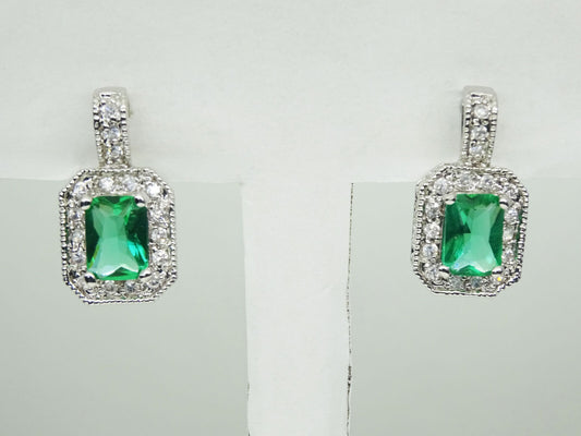 Green Em-Cut CZ Sterling Silver Dangle Earrings