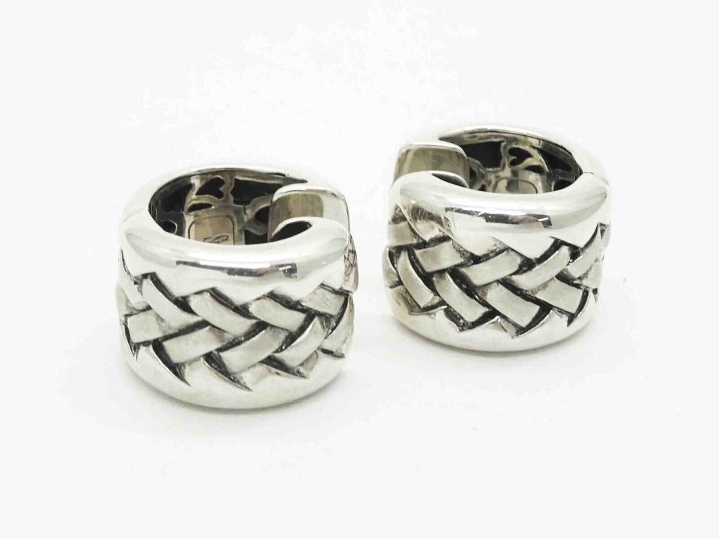 Scott Kay Designer Basket Weave Heart Filigree Huggie Earrings Sterling Silver