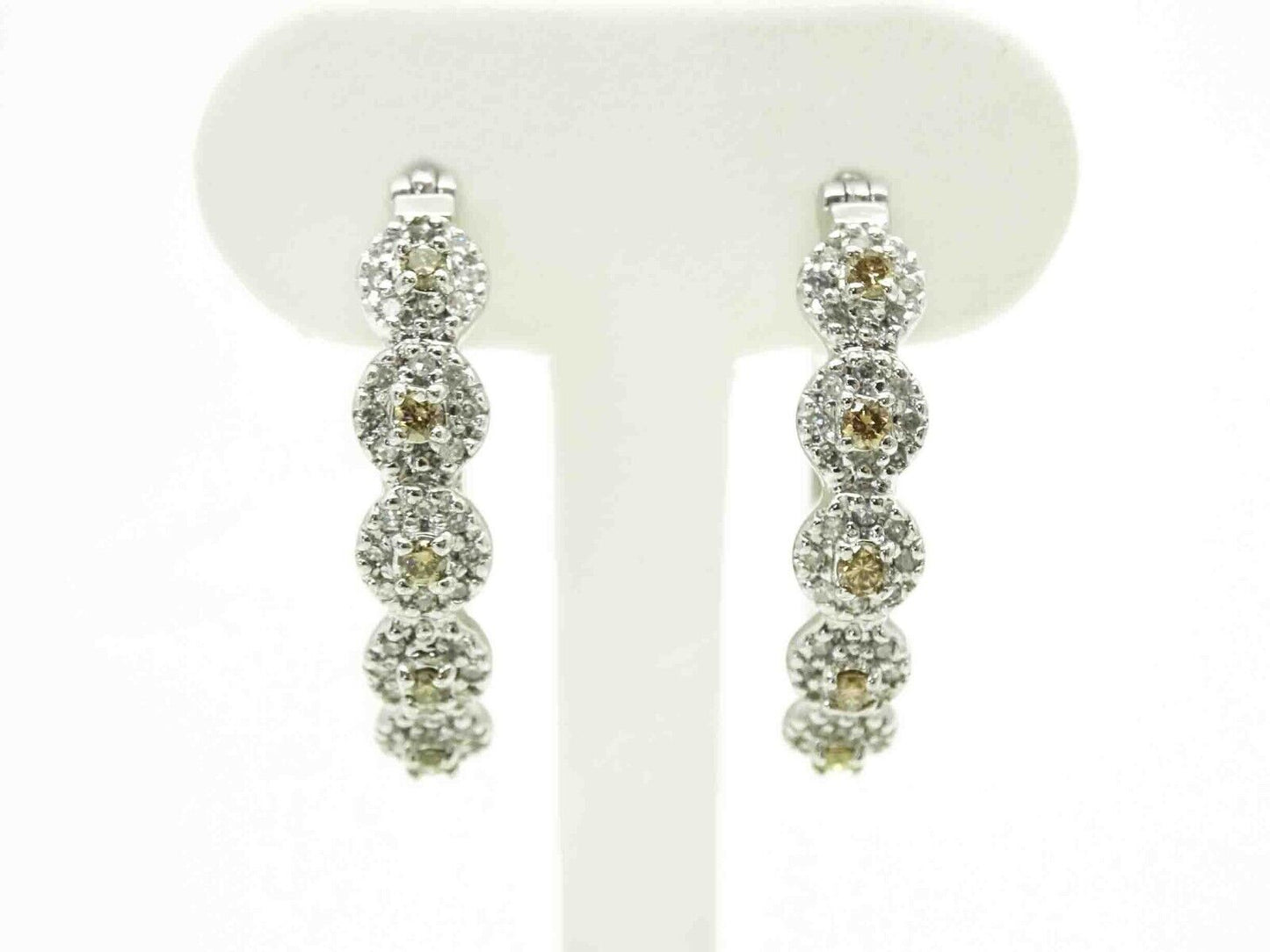 Chocolate & Vanilla CZ Hoop Earrings Sterling Silver DDB