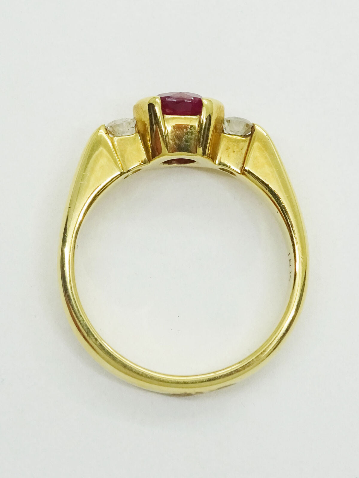 Estate 1.10ct Natural Ruby & Diamond MC Signed Ring 18k Gold Size 6