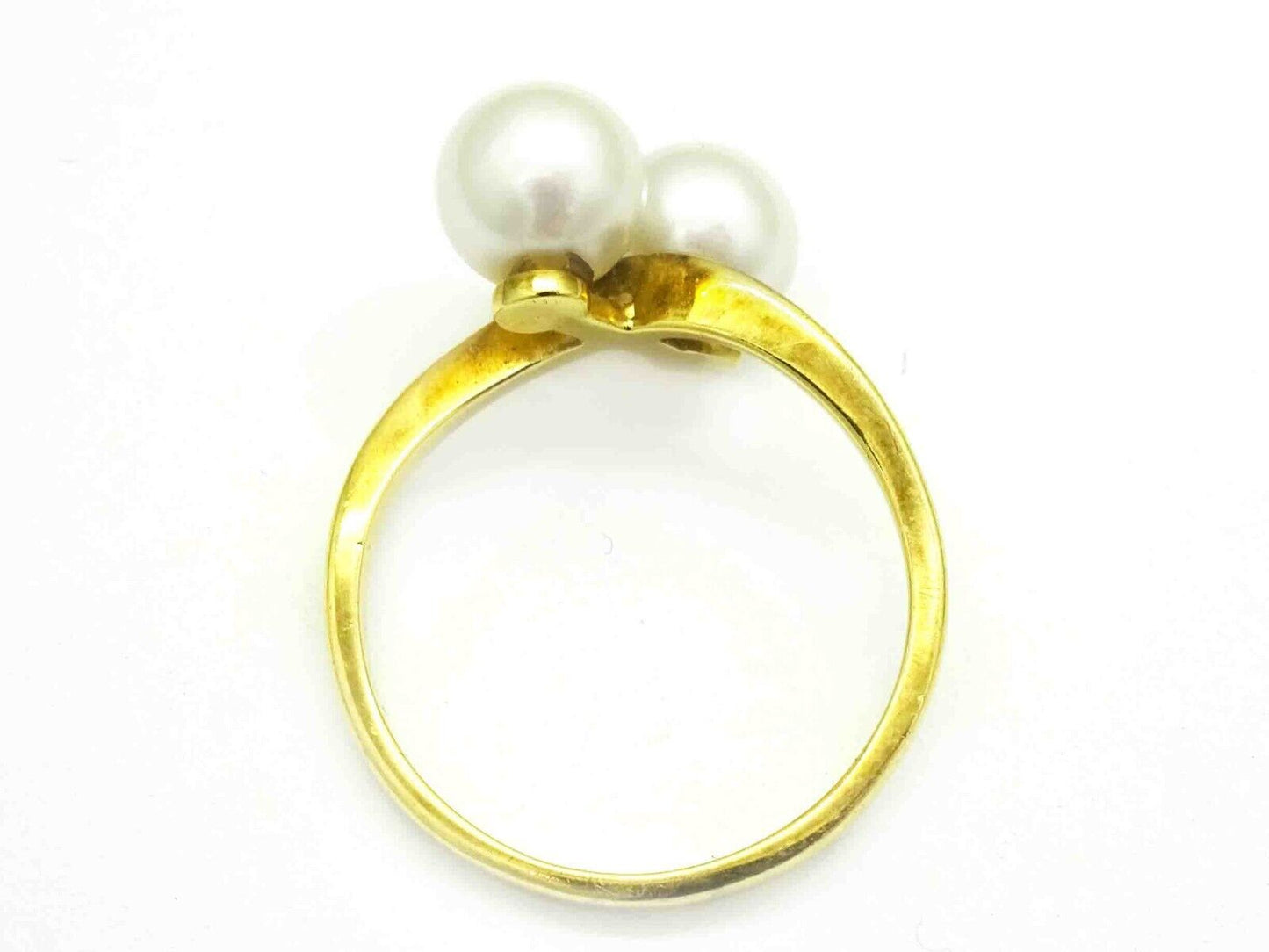 Mikimoto 7mm Wide Double Pearl Bypass Style Band Ring 14k Gold Size 7.5