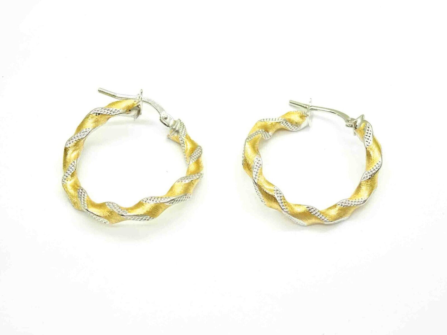 Italian Two-Tone Dia-Cut Twist Hoop Earrings 18k Yellow & White Gold