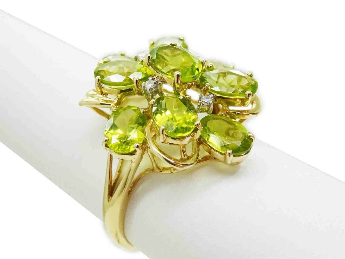 Natural Peridot & Earth Mined Diamond Cluster Ring 14k Gold Size 11