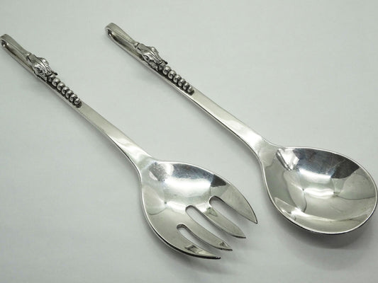 Mid Century Sanborns "Pea & Blossom" Sterling Silver Salad Servers 234 Grams