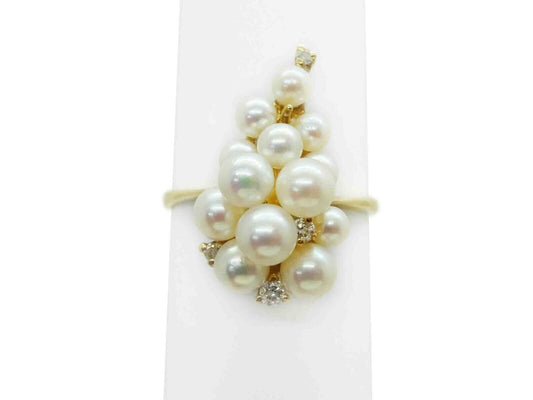 Saltwater Pearl Bubble Cluster & Diamond Accent Band Ring 14k Gold Size 8