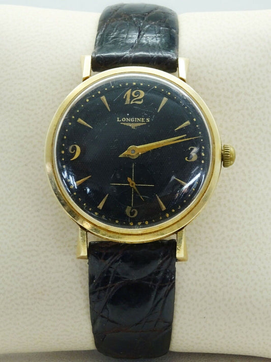 Vintage 1960s Men's Longines 14k Gold Watch Leather Strap