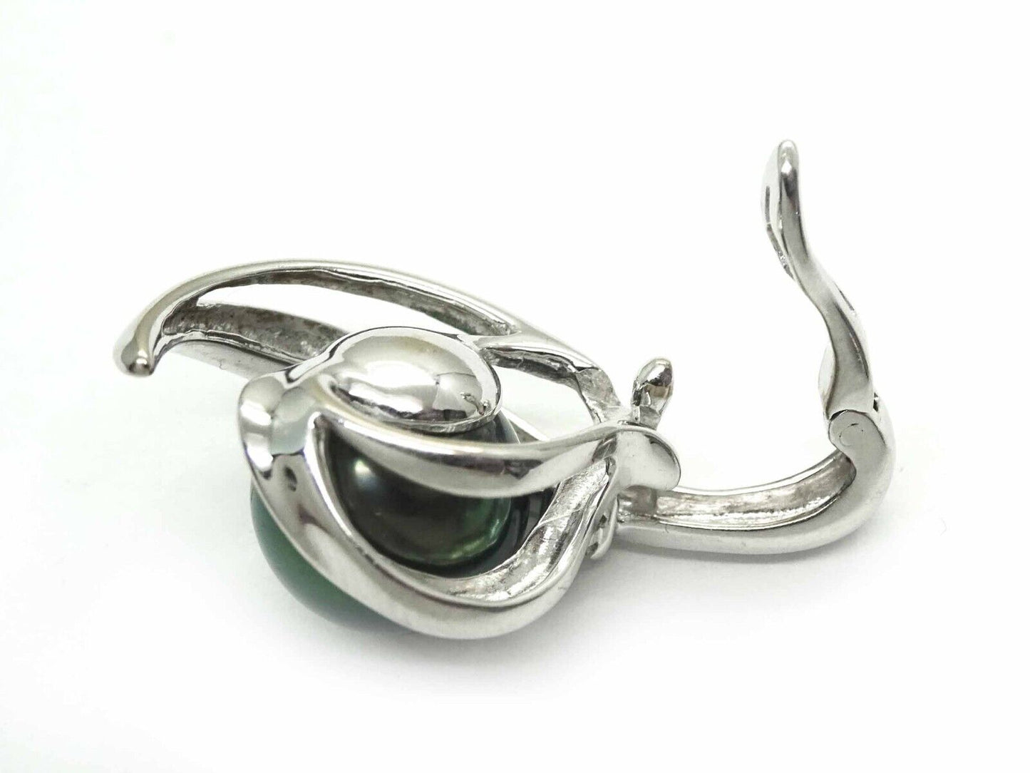 11mm Wide Natural Tahitian Black Pearl Freeform Swirl Pendant 10k White Gold