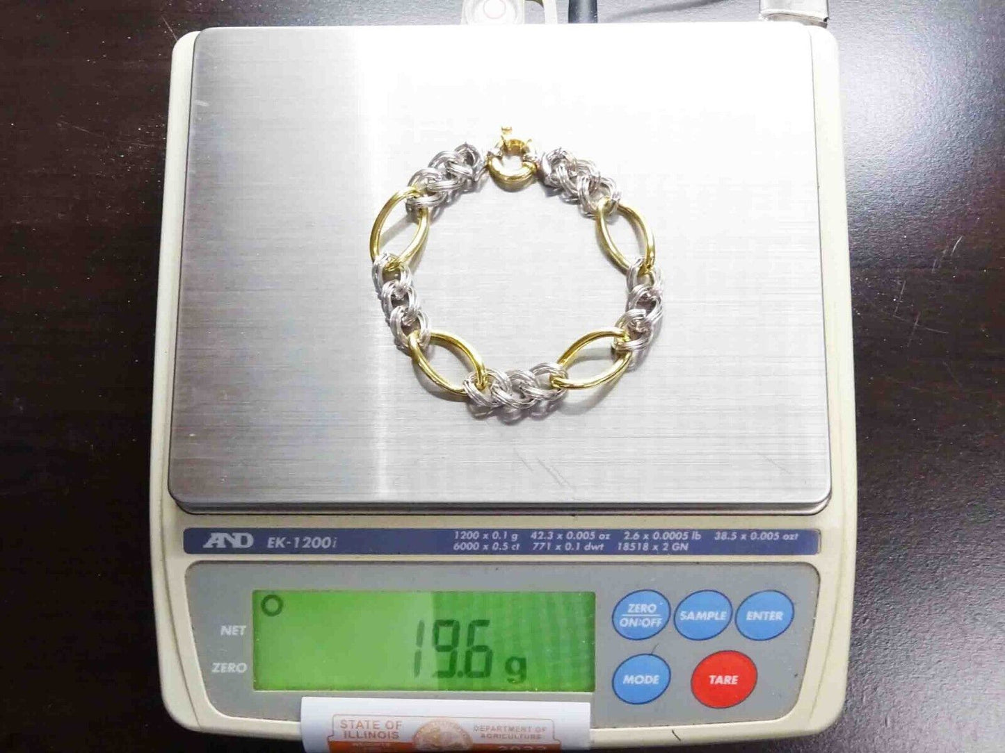 10-13mm Wide Men's Figaro Link Bracelet 14k Two-Tone Gold 8" Long 19.6 Grams
