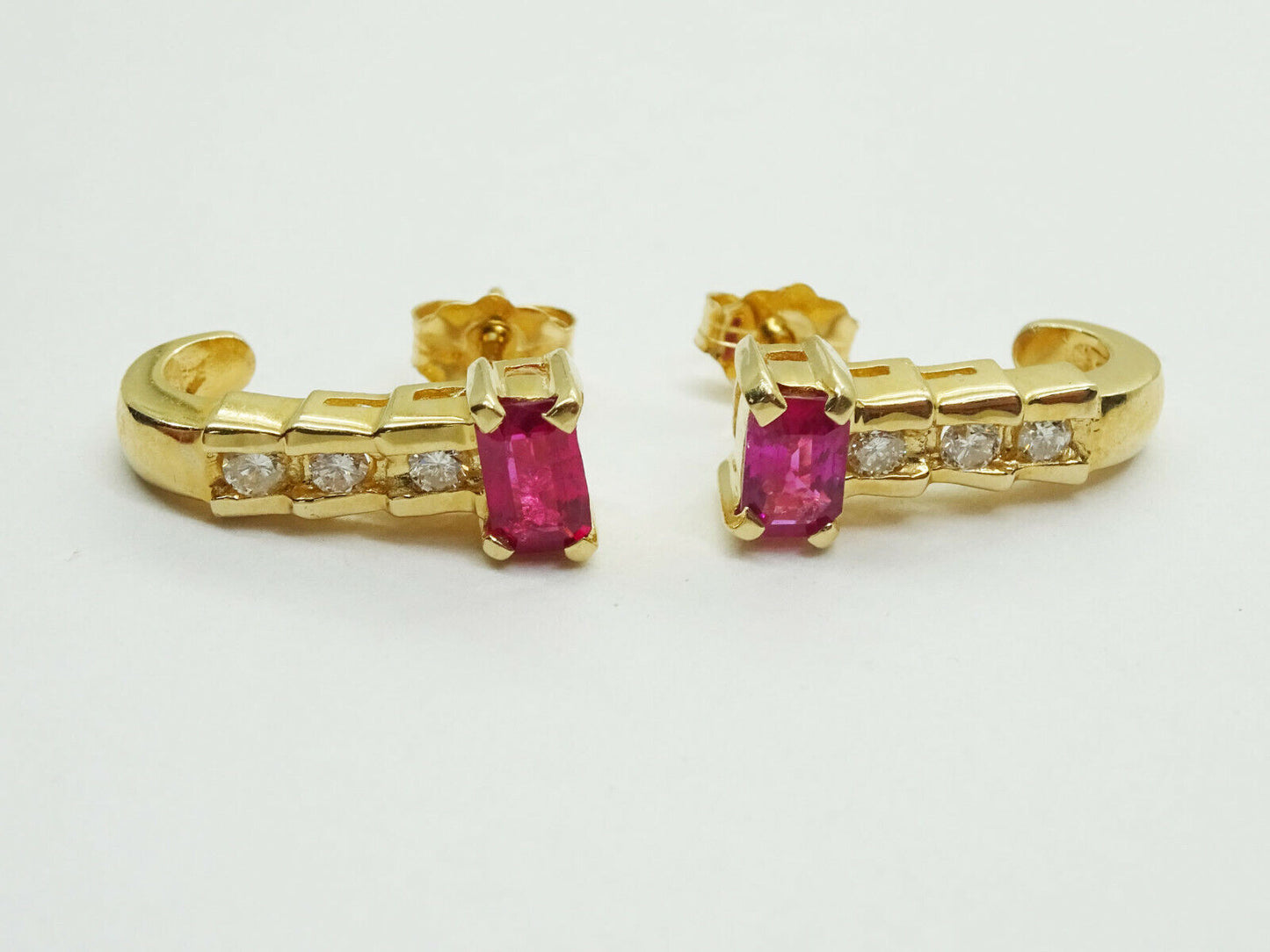 0.4ct tw Natural Ruby & Diamond J-Shaped Earrings 14k Gold