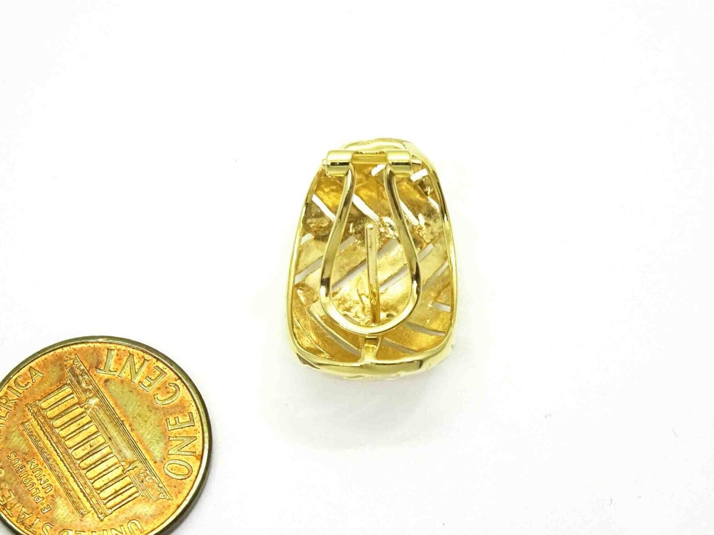 Openwork Zig Zag Design Florentine Finish Euro Post Clip Earrings 14k Gold