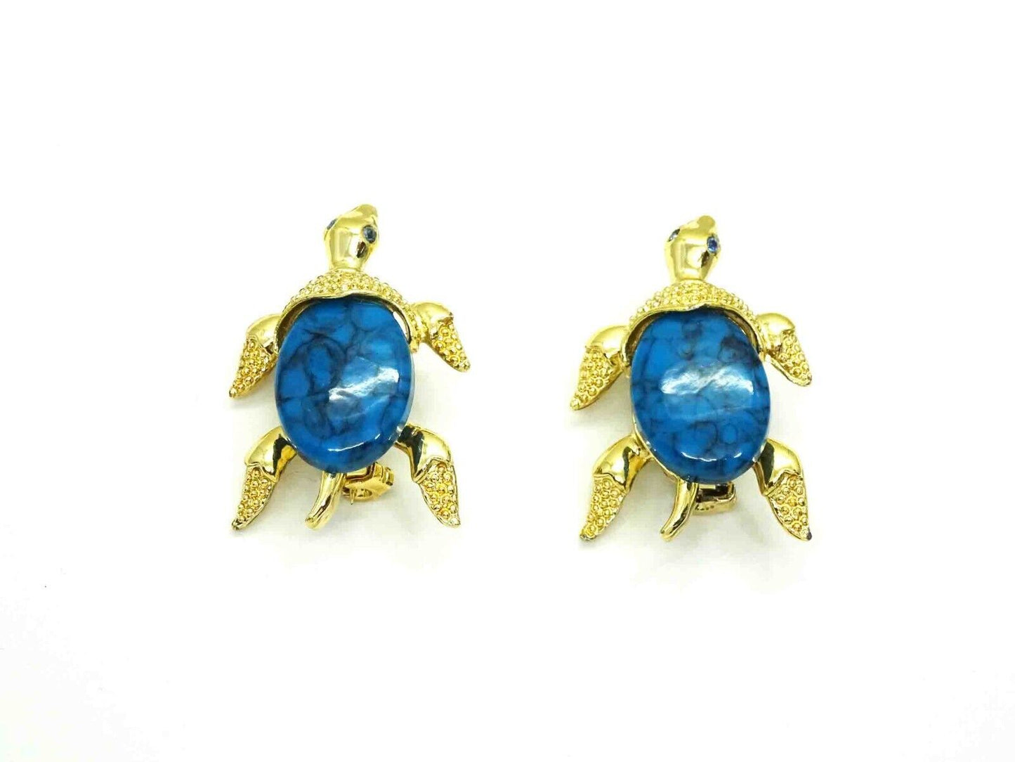 Gerry's Designer Costume Faux Turquoise Gold Tone Turtle Pin 2pc Set