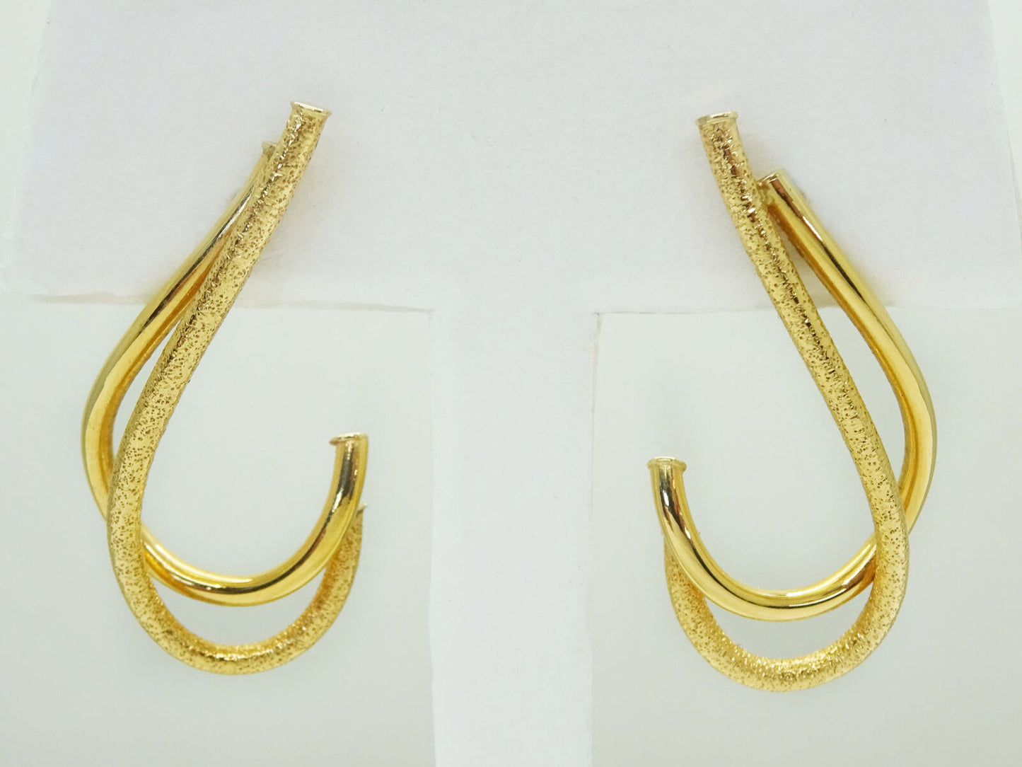 Open Swirl Double Hook Design Dangle Earrings 18k Yellow Gold