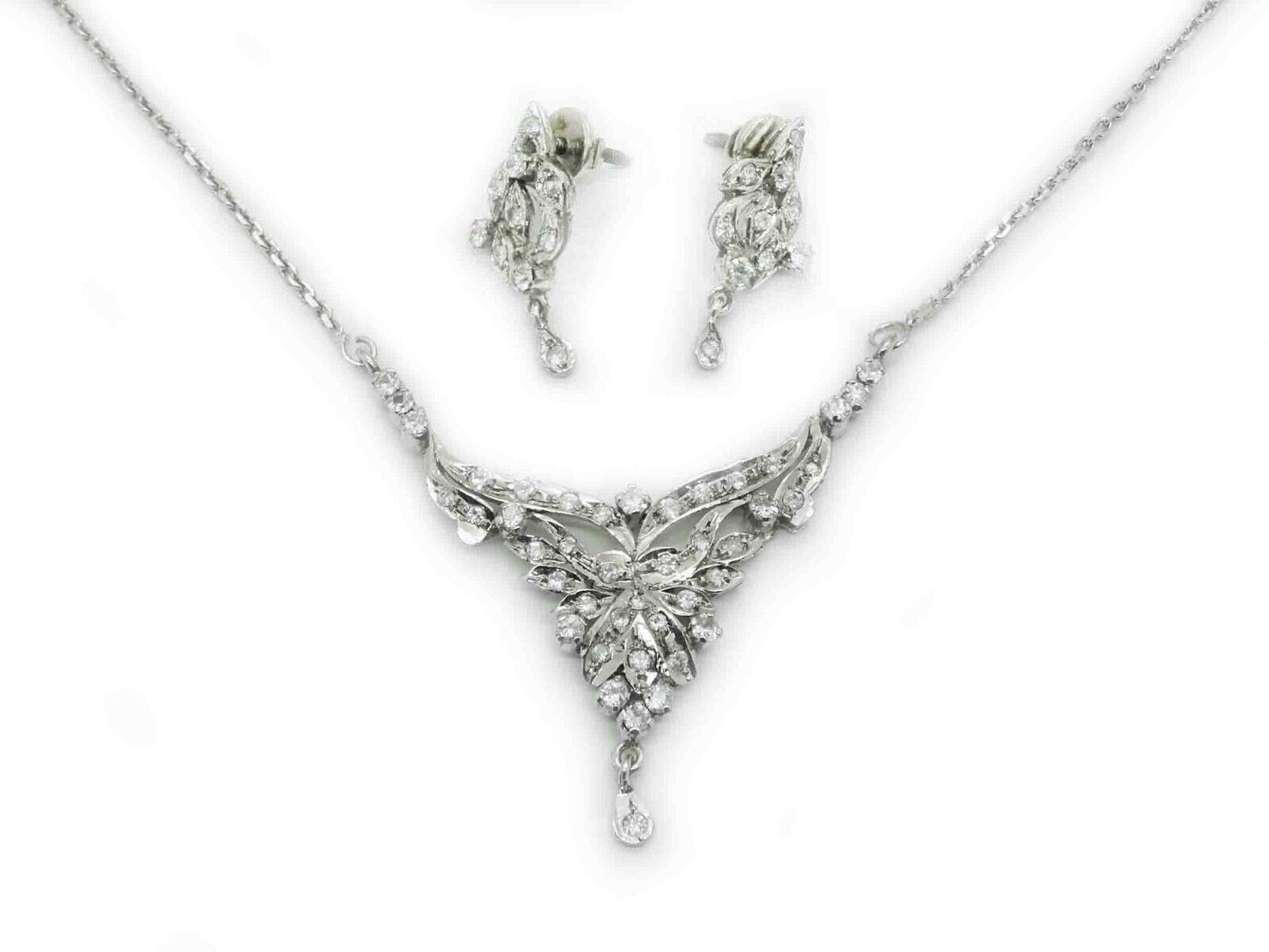 Estate French Paste Ensemble Center Station Necklace & Screwback Earrings