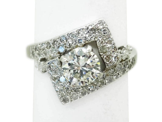 1.08ct tw Natural Diamond Square Cluster Ring 14k White Gold Size 5.5