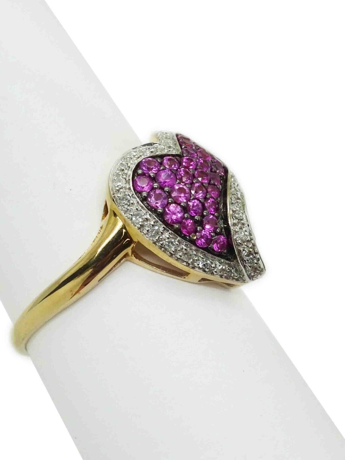 1.57ct tw Lab Created Ruby & Natural Diamond Heart Pave Ring Size 9.75 10k Gold