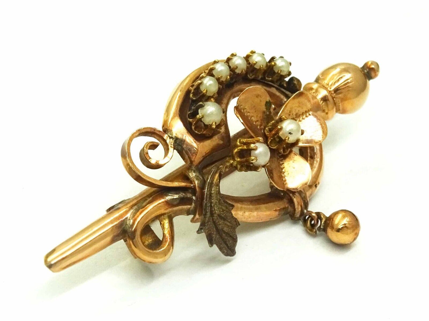 Estate Antique Seed Pearl Rose Gold Brooch Pin