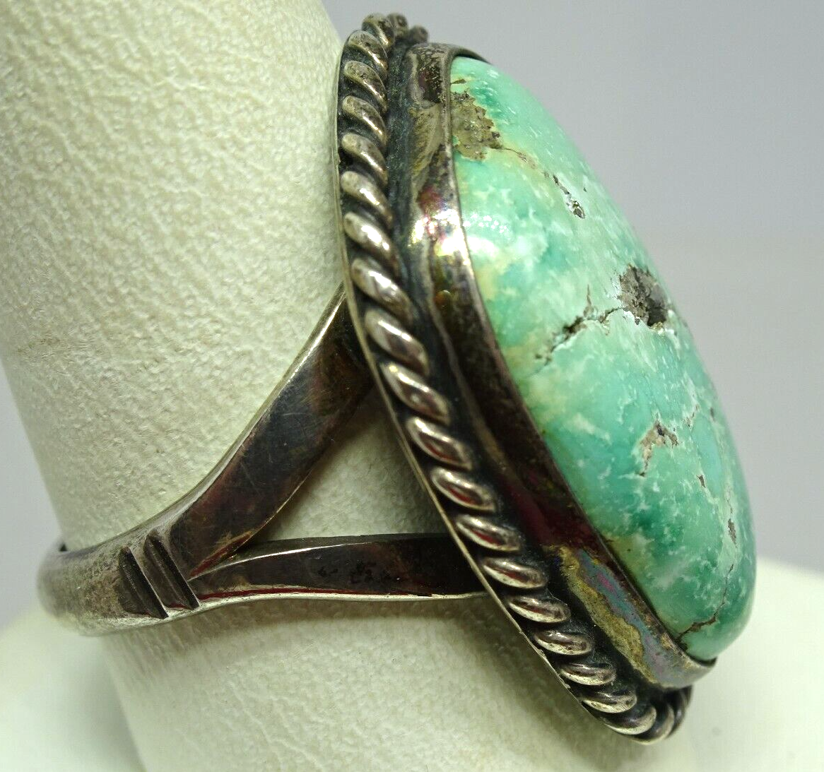 Zuni Sterling Silver & Turquoise Matrix Ring Signed P ZUN, Size 8