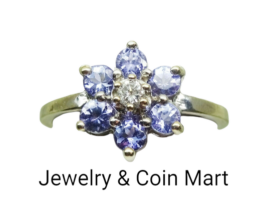Natural Iolite & Earth Mined Diamond Starburst Ring 10k White Gold Size 6.5