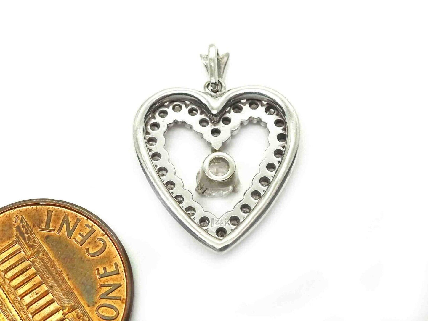 0.85ct tw Natural Diamond Open Heart Pendant 14k White Gold 2.9 Grams