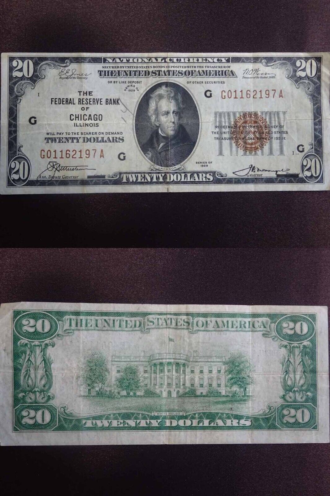 1929 $20 National Currency Federal Reserve Bank of Chicago Illinois G01162197A