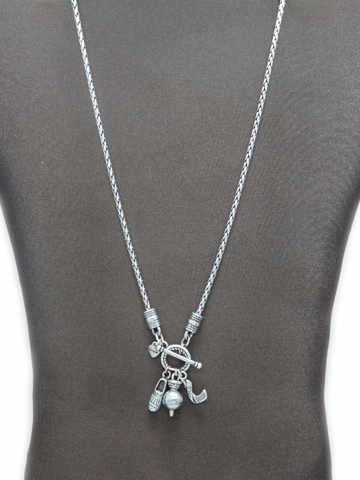 Brighton Designer Golf Charms Toggle Necklace Sterling Silver w/Heart Case