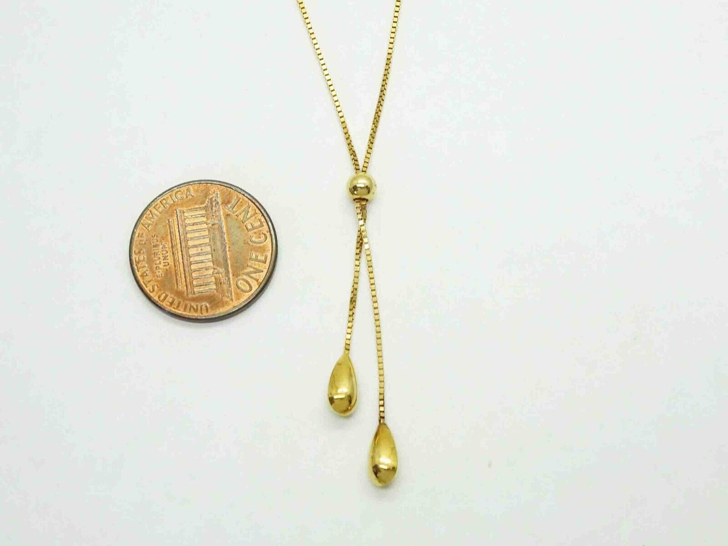 Drop Tassel Lariat Box Chain Necklace 14k Gold