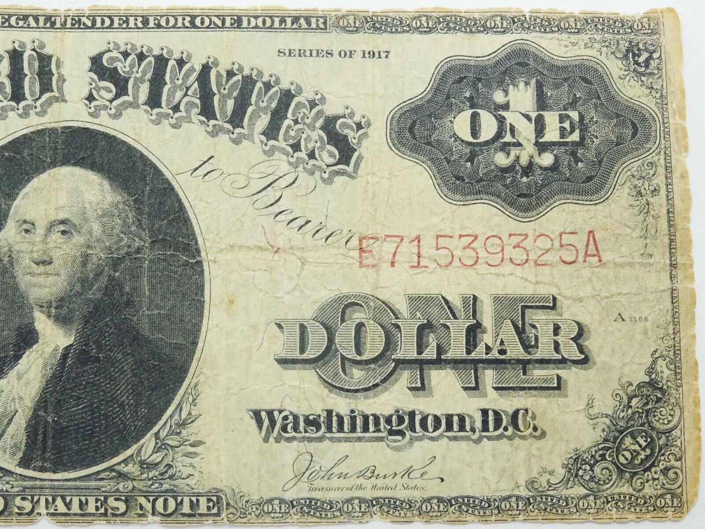 1917 $1 "Sawhorse" United States Legal Tender Large Note E71539325A