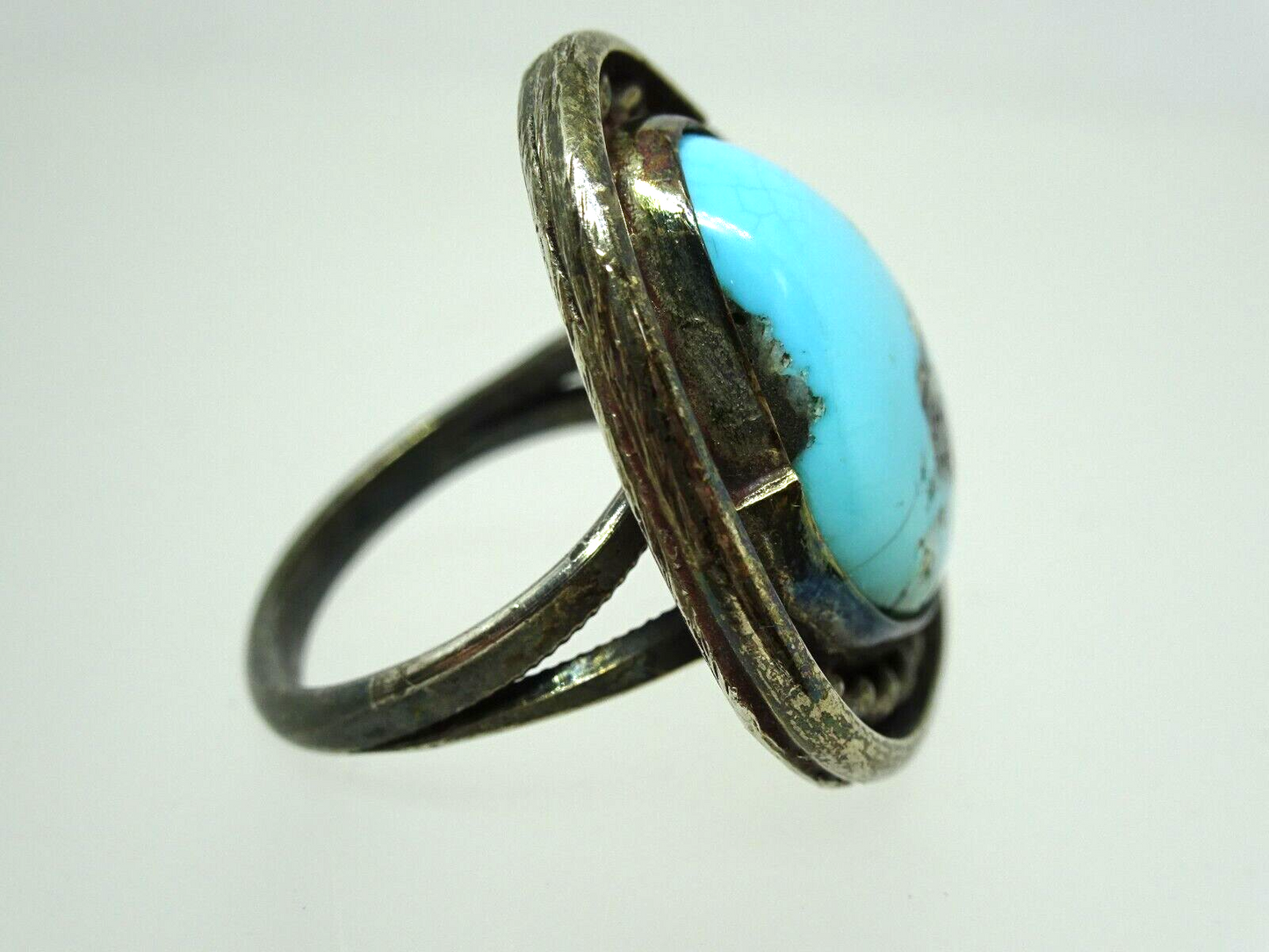 Old Pawn Navajo Native American Sterling Turquoise Ring, Size 6