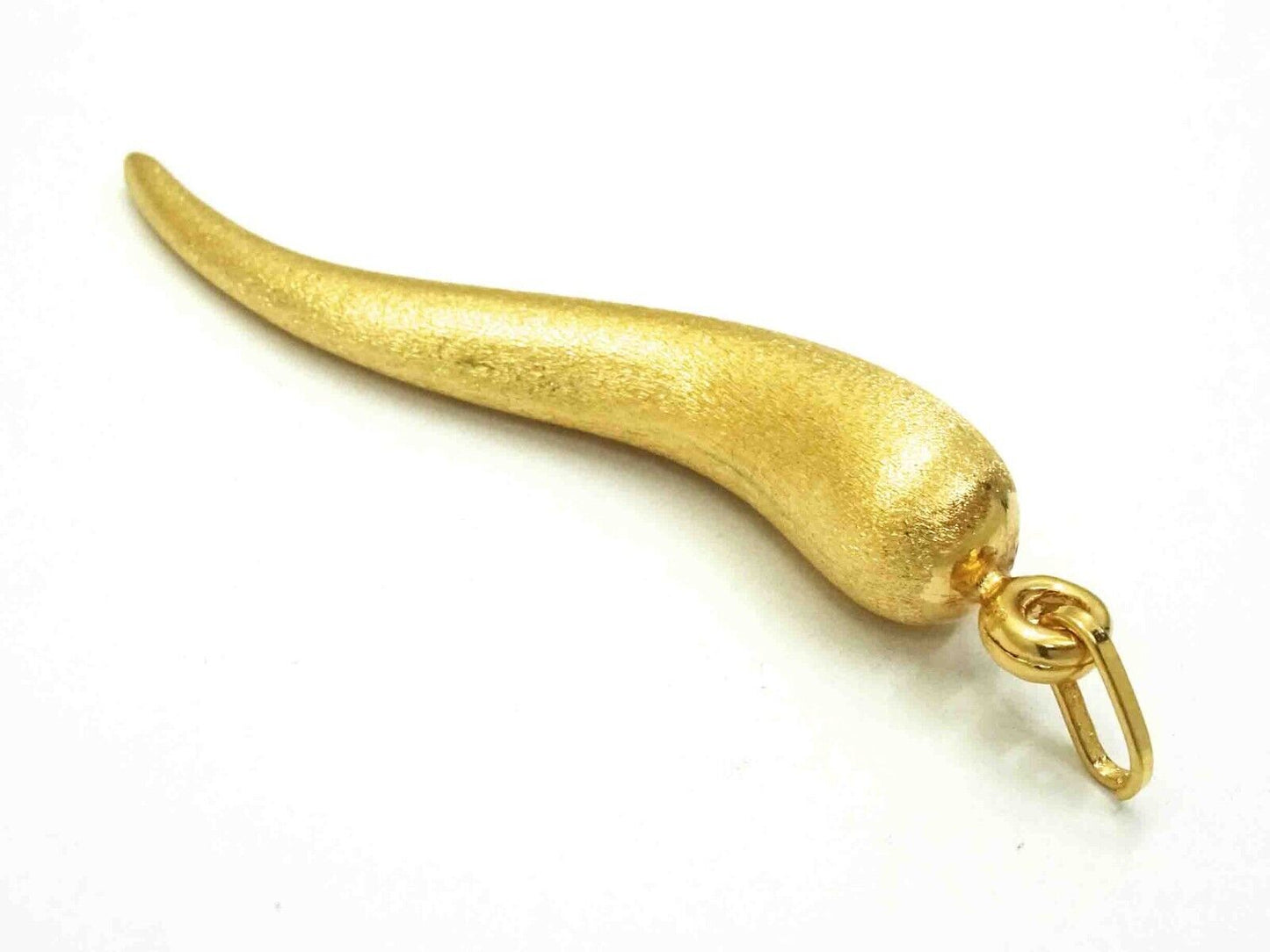 Italian Cornicello Horn Luck Pendant 18k Yellow Gold Brushed Satin Finish