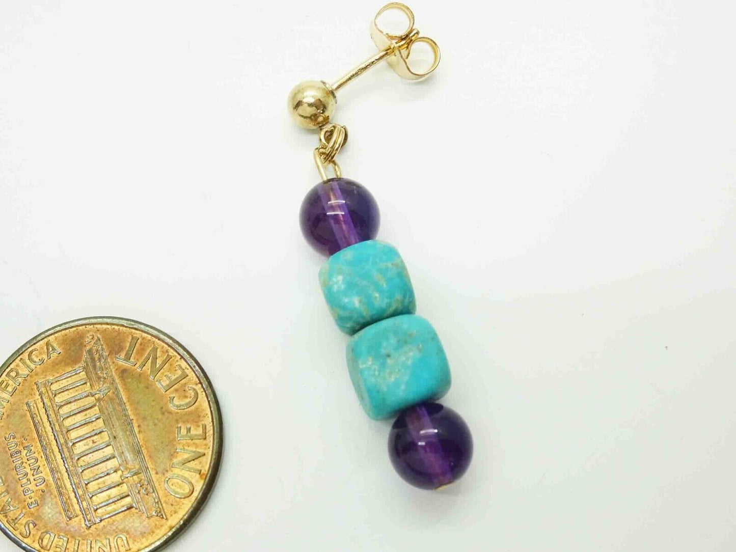 Amethyst & Turquoise Dangle Drop Earrings 14k Gold Filled