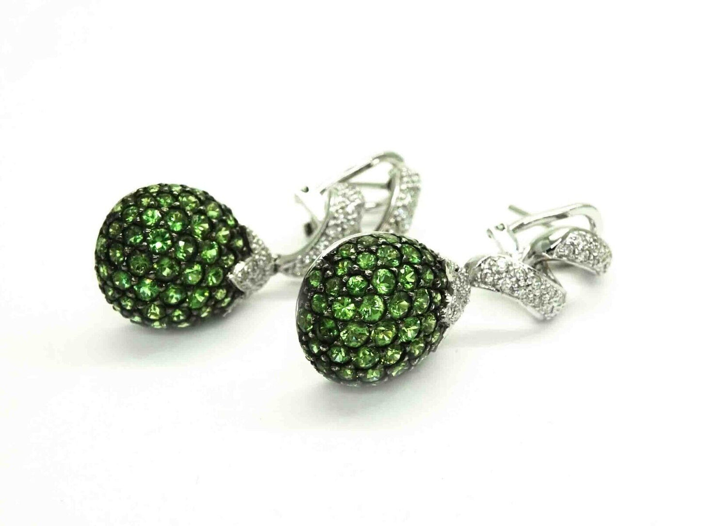 3.95ct tw Natural Green Tsavorite Pave & Diamond Drop Earrings 18k White Gold