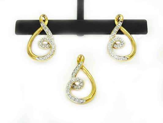0.50ct tw Natural Diamond Swirling Ribbon Design Pendant & Earrings Set 18k Gold