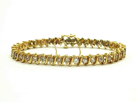 4.26ct tw Natural Diamond 6mm S-Link Tennis Bracelet 14k Gold