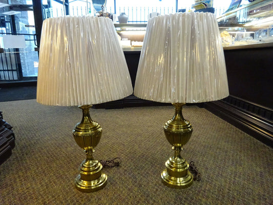 Mid-Century STIFFEL BRASS Table Lamps,Urn Style,w/ Matching Shades,Pair of 2