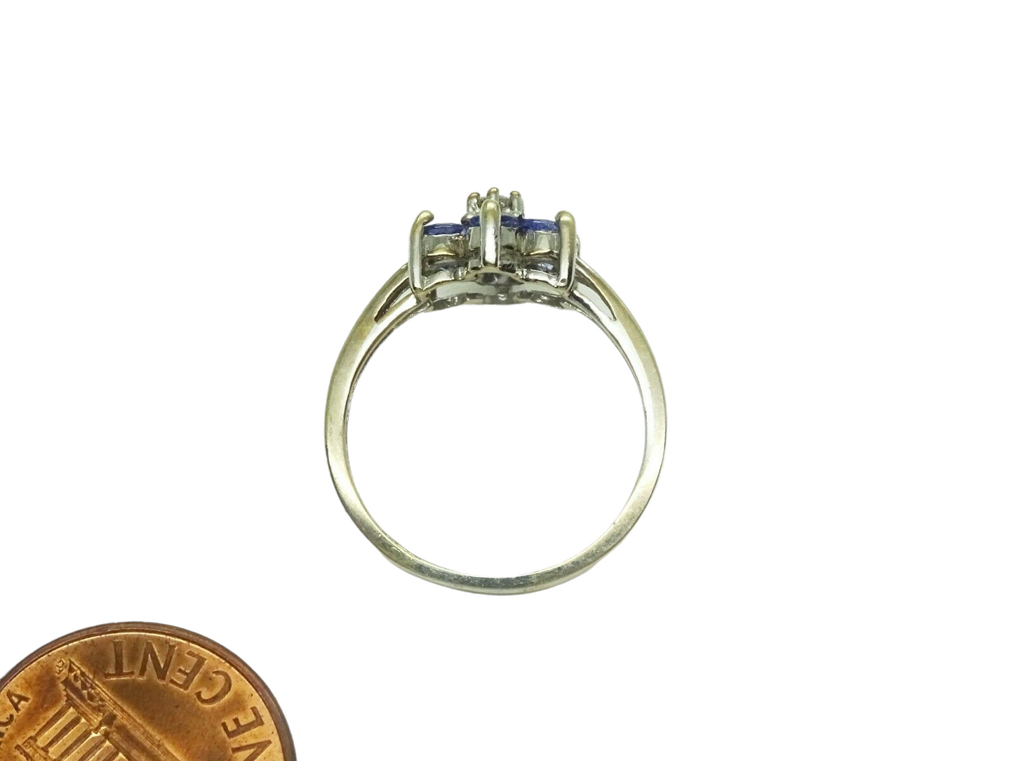 Natural Iolite & Earth Mined Diamond Starburst Ring 10k White Gold Size 6.5