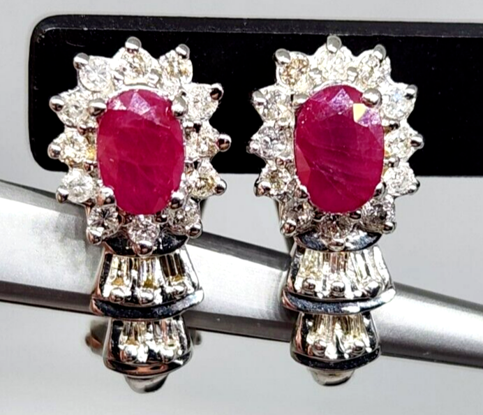 1.56ct tw Natural Ruby & Diamond 14k White Gold Earrings