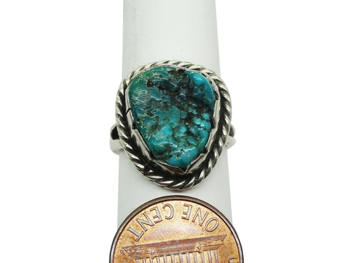 Southwestern Turquoise Nugget Split Shank Ring Sterling Silver Size 6.75