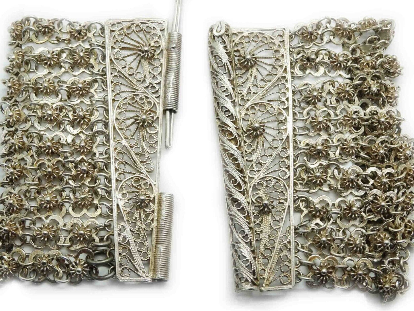 Vintage Sterling Silver Cannetille Filigree Link Wide Bracelet